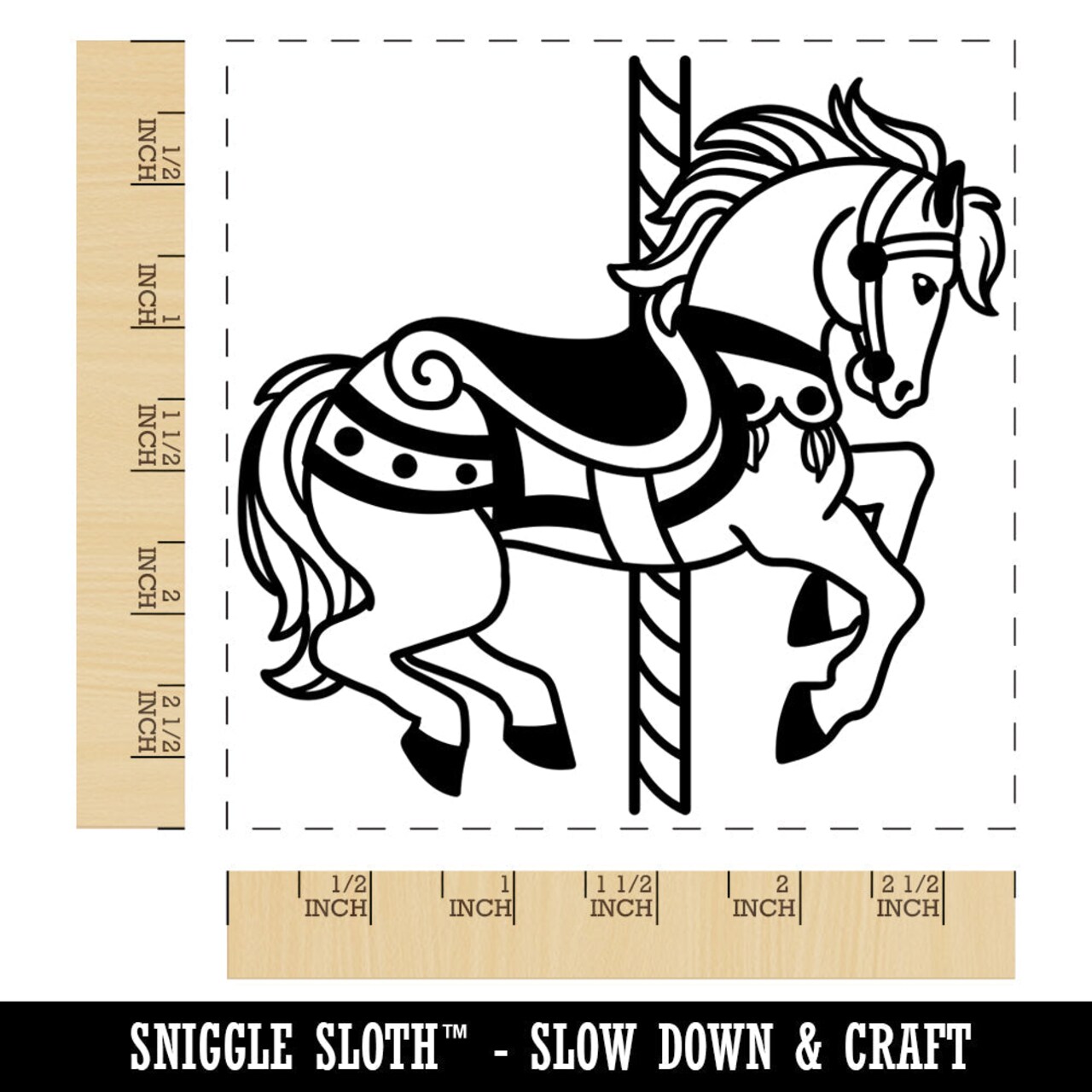 Fancy Carousel Horse Merry-Go-Round Square Rubber Stamp for Stamping Crafting